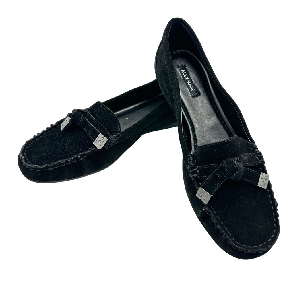 Alex Marie Bailey004 Loafers Women 8M Black Suede Silver Bow Detail